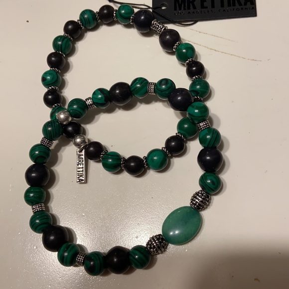 Pair of Men’s Malachite and Silver Bracelets - Picture 4 of 8